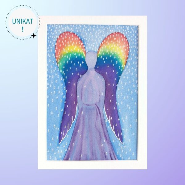 Obraz Anioła ze skrzydłami w kolorach tęczy ręcznie malowany akwarelami