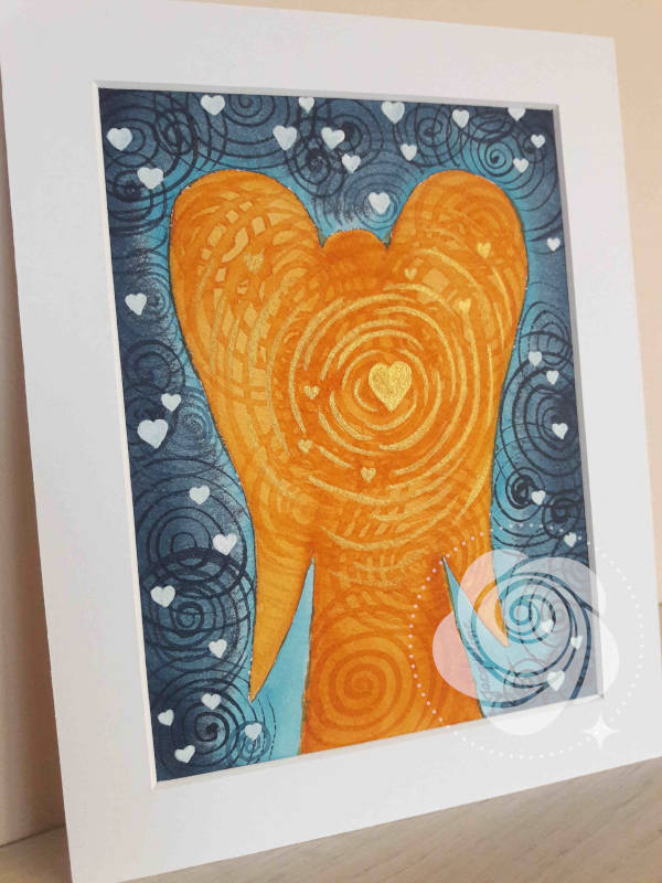 Obraz z aniołem emanującym wibracją miłości malowany ręcznie akwarelami