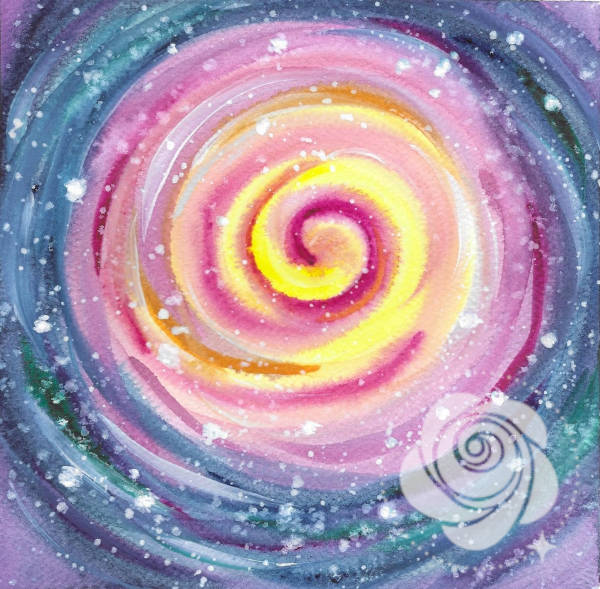 Ręcznie malowana akwarelami i gwaszem kolorowa mandala przypominająca lizaka, stąd jej nazwa "Lollypop"