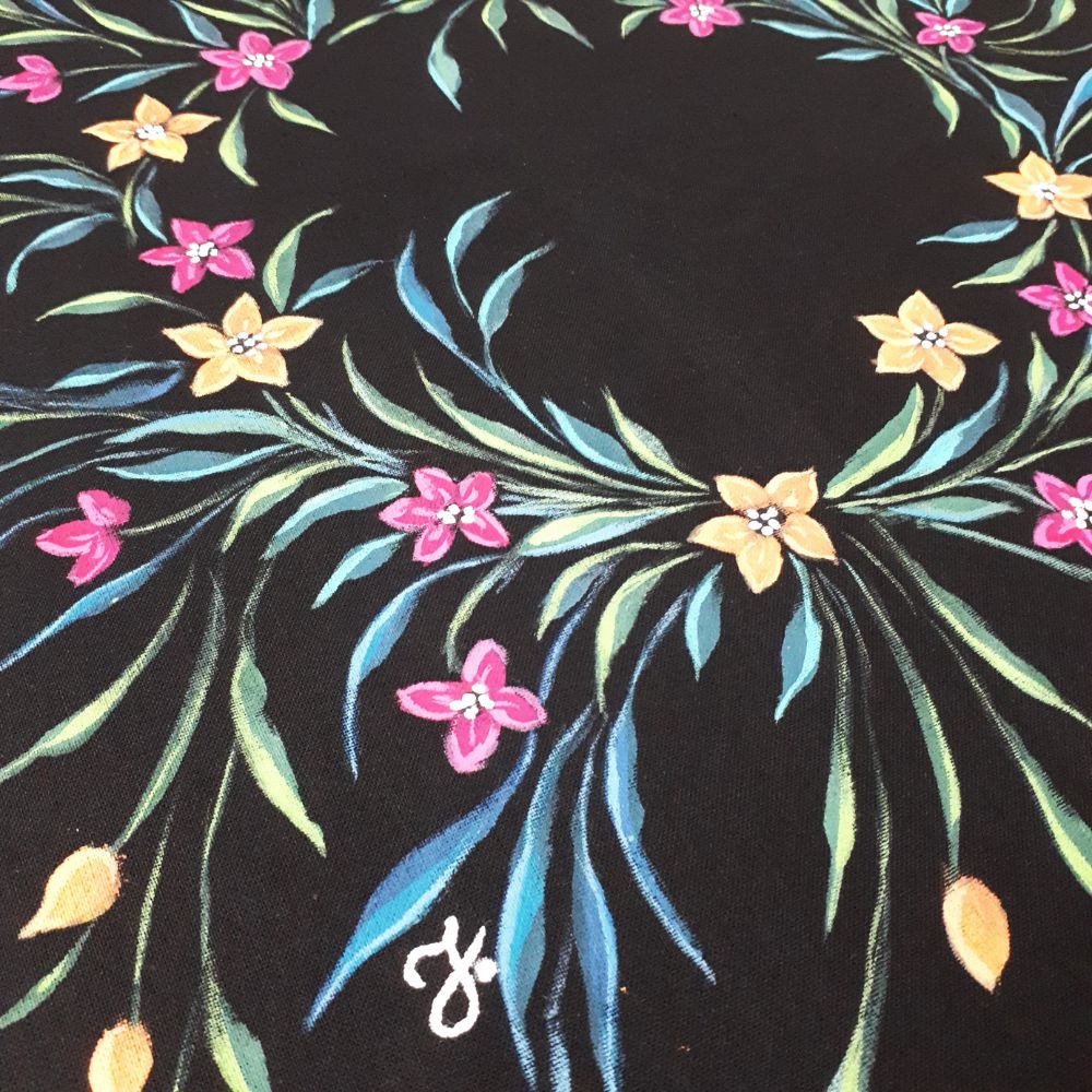 Torba bawełniana czarna ręcznie malowana - Wianek I